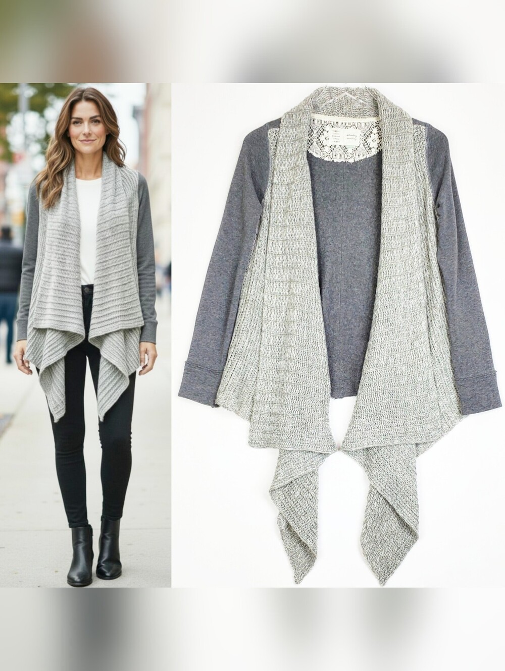 Anthropologie Saturday Sunday XS knit draped cardigan sweater gray angora boho